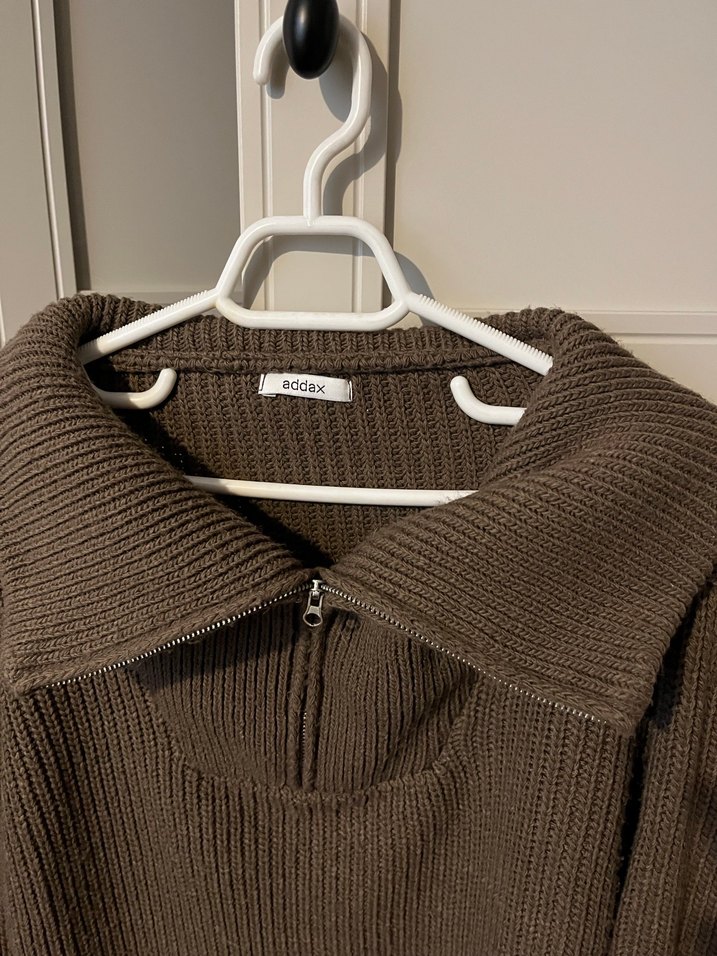 Kahverengi Yarım Fermuarlı Yün Kazak - Görsel 2