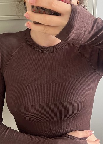 Kadın Kahverengi Uzun Kollu Crop Bluz - Görsel 2