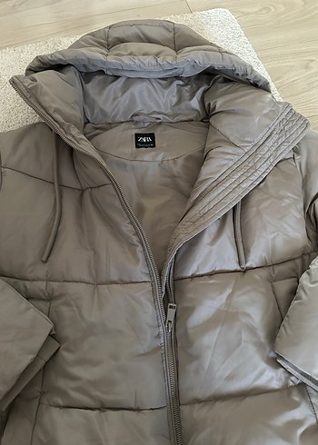 Zara Gri Kapüşonlu Kadın Mont - Görsel 2