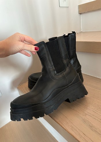 Siyah Deri Platform Topuklu bot - Görsel 5