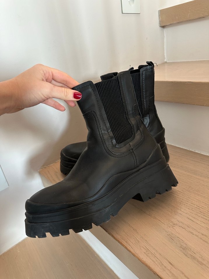 Siyah Deri Platform Topuklu bot - Görsel 5