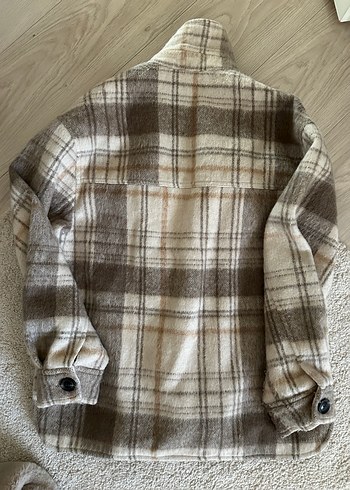 Düğmeli Ekose Bej Kadın ceket - Görsel 4