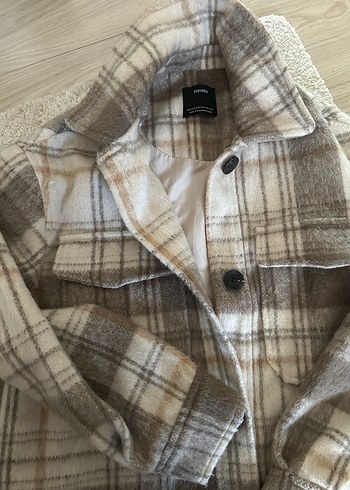 Düğmeli Ekose Bej Kadın ceket - Görsel 2