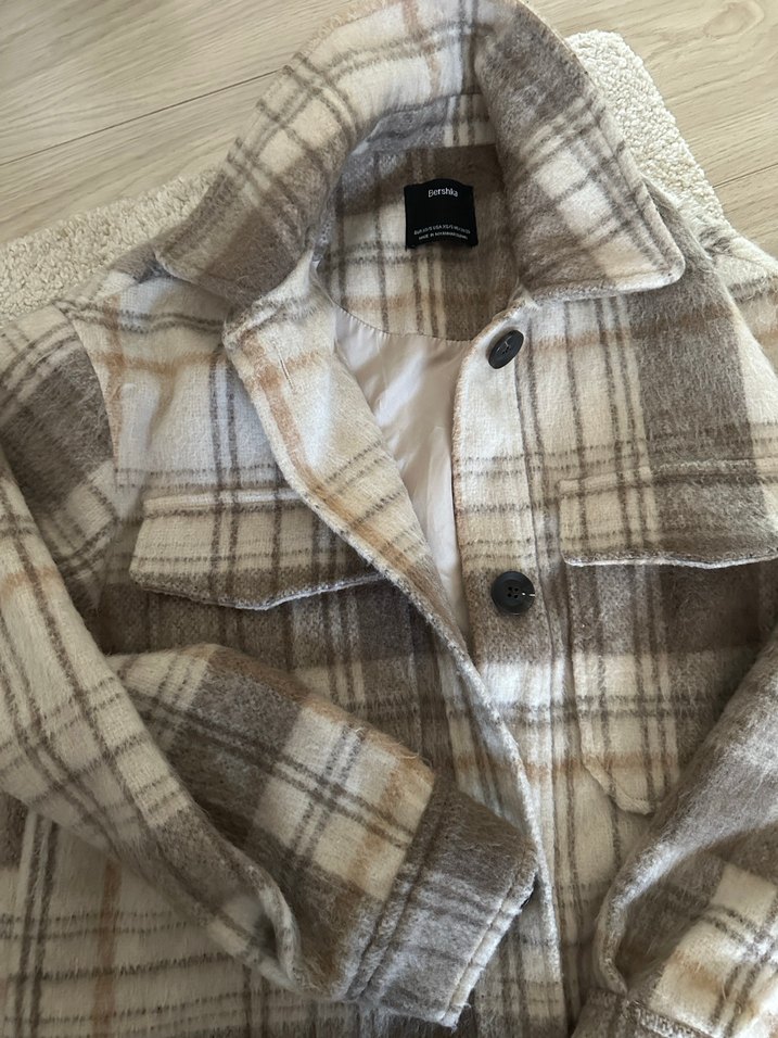 Düğmeli Ekose Bej Kadın ceket - Görsel 2