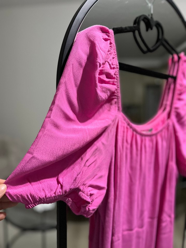 Pembe Drapeli Uzun Kadın Elbise - Görsel 2