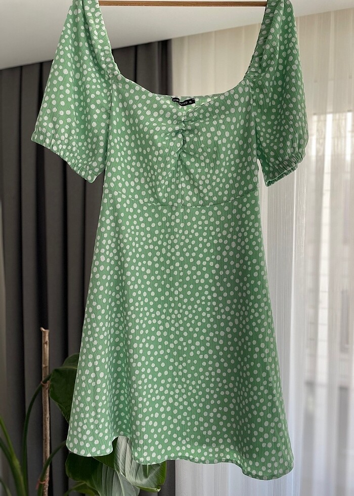 LC Waikiki Yeşil Beyaz Puantiyeli Elbise - Görsel 2
