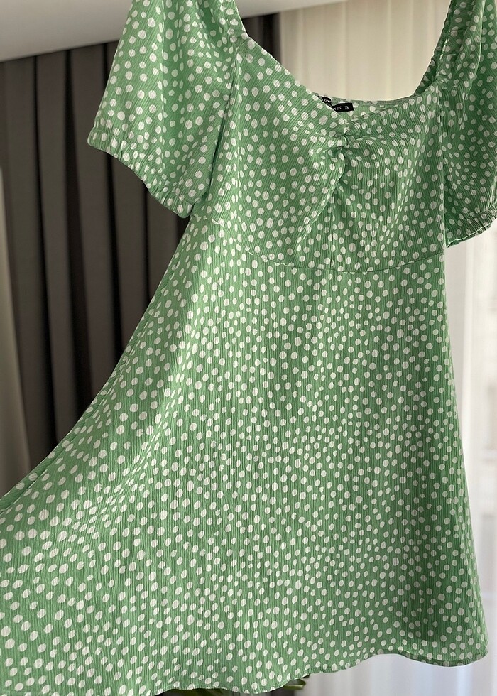 LC Waikiki Yeşil Beyaz Puantiyeli Elbise - Görsel 3