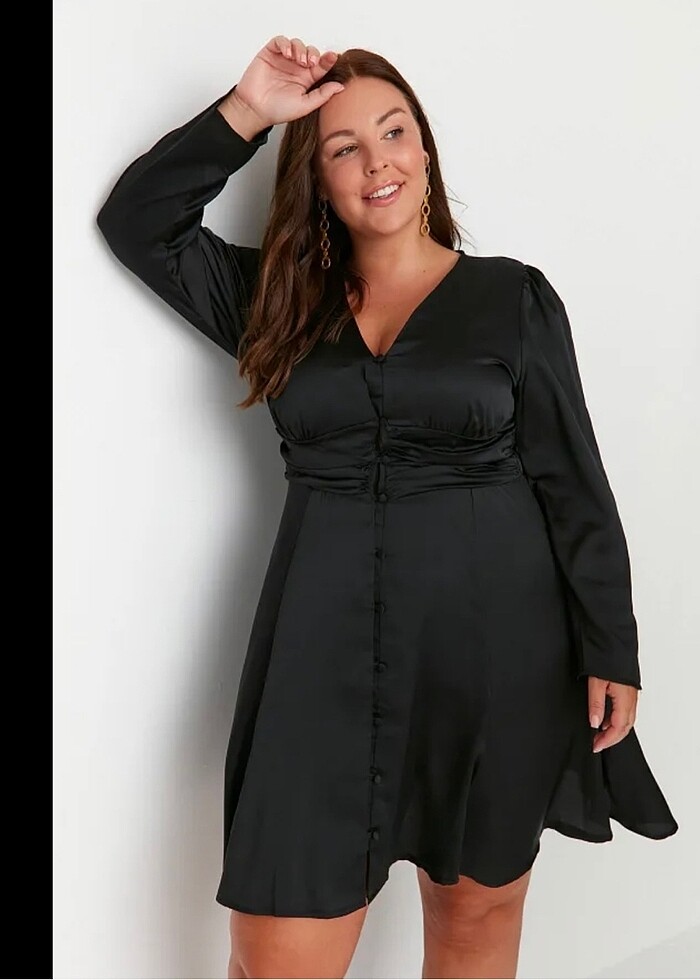 Siyah saten elbise - Görsel 5