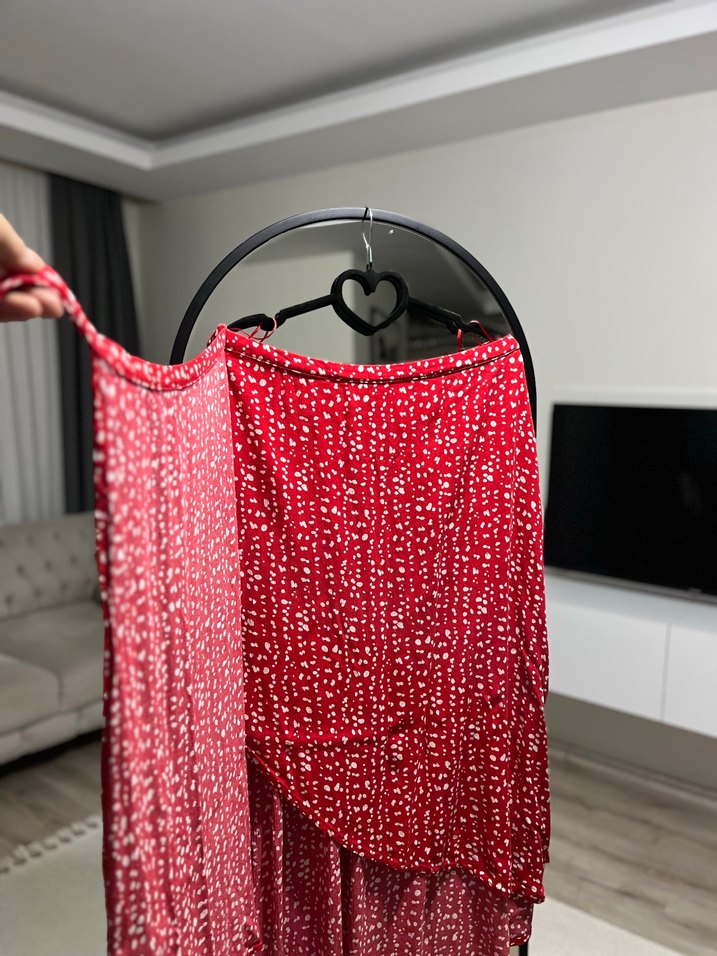 Bohem Kırmızı Desenli Mini Etek - Görsel 3