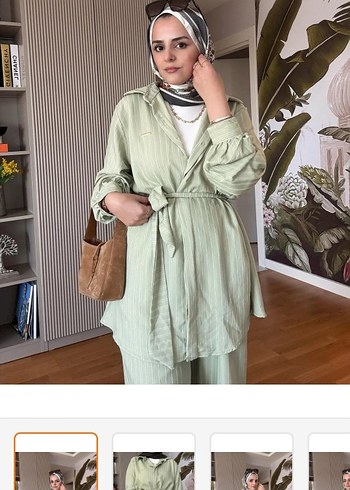 Zara Kemerli Uzun Kesim Keten Kadın Takım Elbise