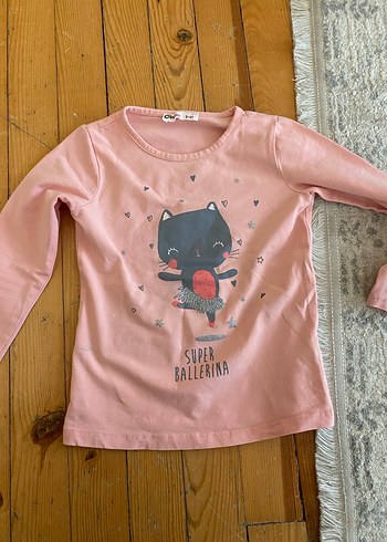 Kız Çocuk Pembe Uzun Kollu Baskılı Tişört - Görsel 2