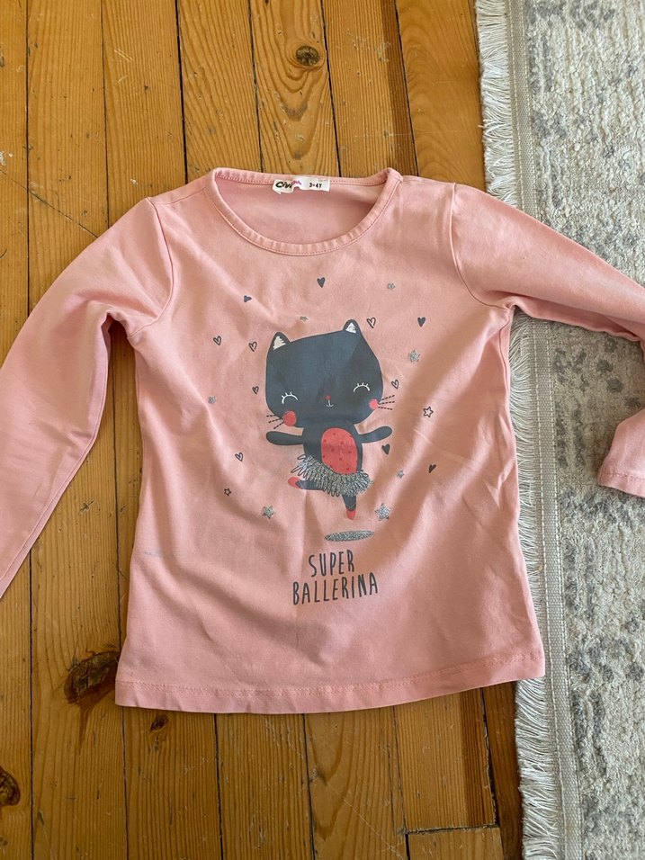 Kız Çocuk Pembe Uzun Kollu Baskılı Tişört - Görsel 2