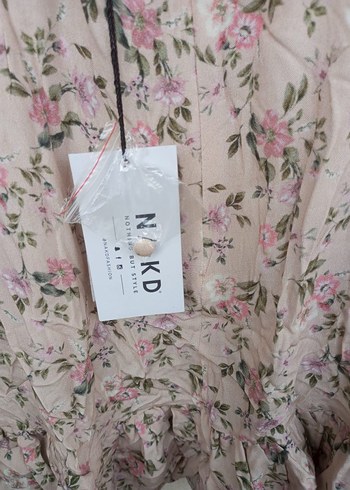 Bej V Yaka Mini Bohem Elbise - Görsel 5