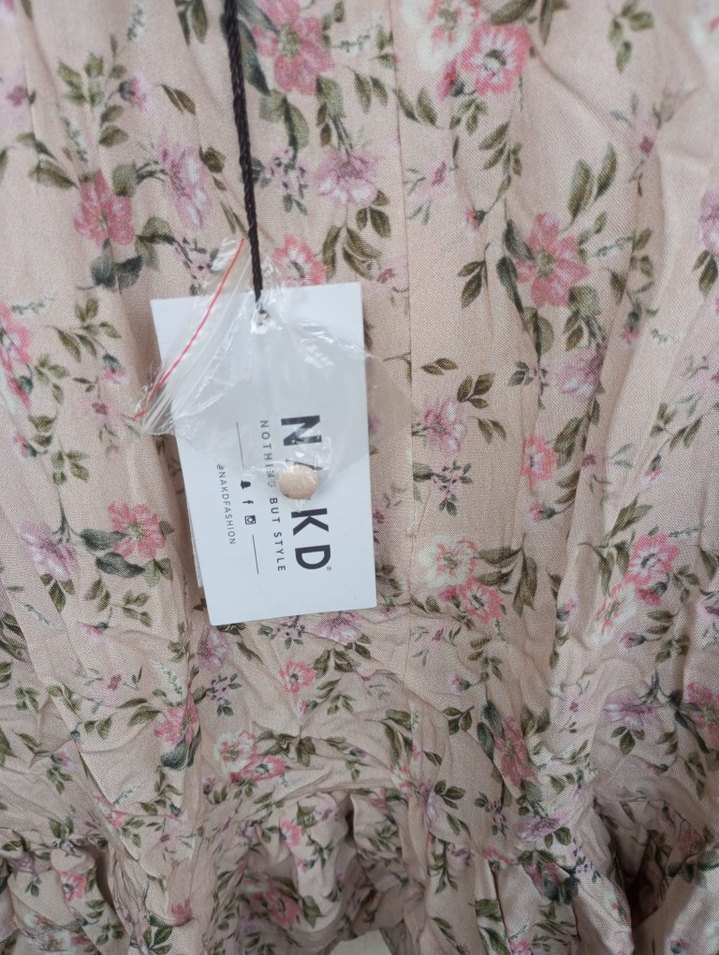 Bej V Yaka Mini Bohem Elbise - Görsel 5