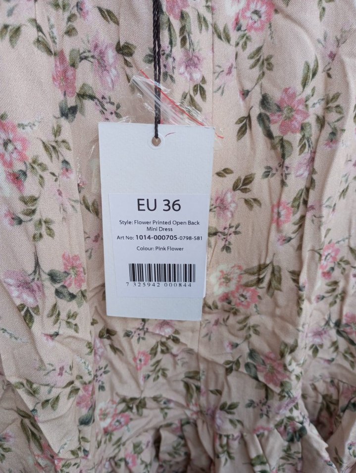 Bej V Yaka Mini Bohem Elbise - Görsel 3