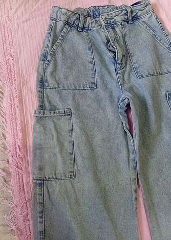 Düğmeli Mavi Bol Kesim Midi Kot Pantolon - Görsel 3