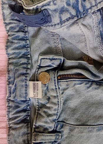 Düğmeli Mavi Bol Kesim Midi Kot Pantolon - Görsel 4