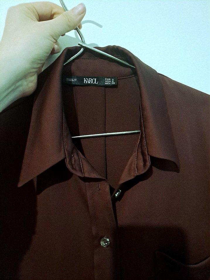 Aci Kahve Düğmeli Kadın Gömlek - Görsel 2