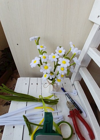 Diğer Beyaz Vazo ve Papatya Çiçekleri