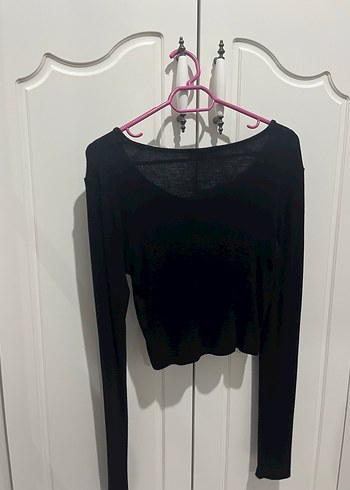 Siyah V Yakalı Uzun Kollu Kadın Bluz - Görsel 2