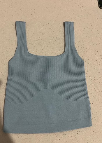 Mavi Örgü Kadın Crop - Görsel 2