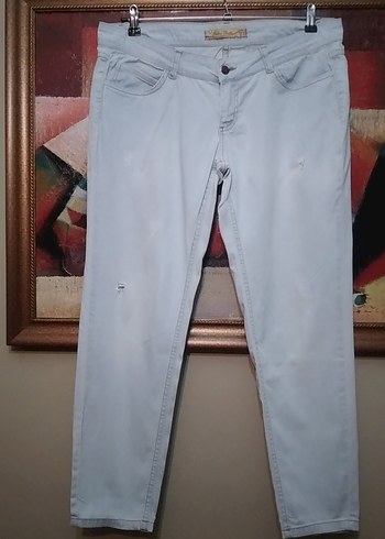 Mavi rengi Kadın Denim Midi Boy Rahat Kesim Jean