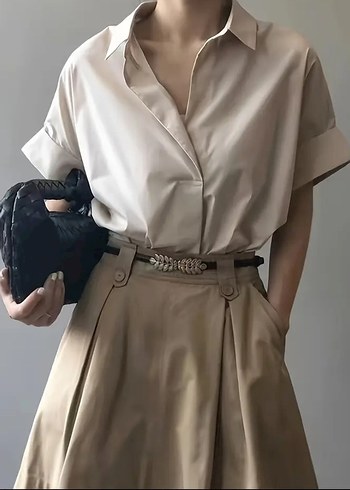 Zara FRANSIZ RETRO BOL KESIM KISA KOLLU KADİN GÖMLEK