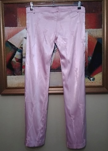 Zara Pembe İŞLEMELİ Kadın Saten Pantolon