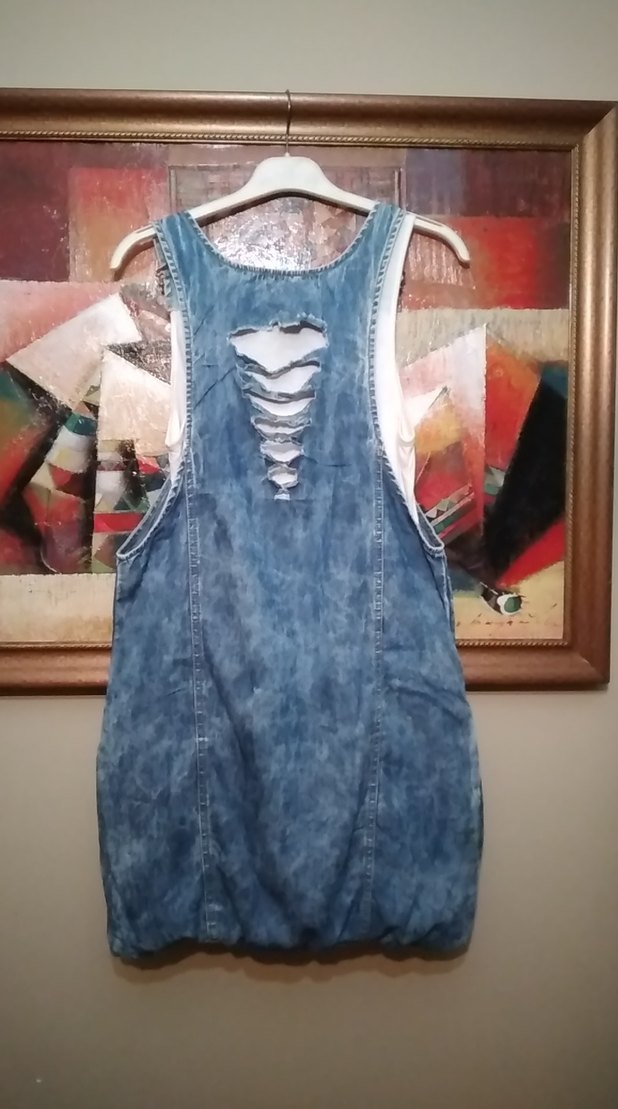 Gevşek Kesim Kemerli Kot Tulum - Görsel 2