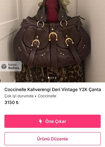 Kahverengi Deri Vintage Coccinelle Çanta