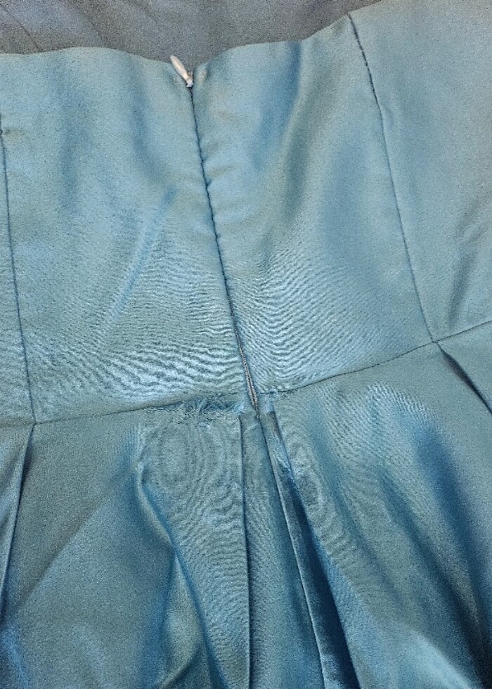 Turkuaz uzun straplez elbise - Görsel 3