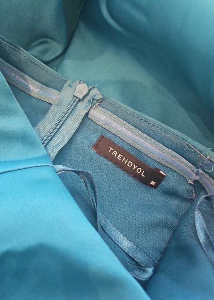 Turkuaz uzun straplez elbise - Görsel 5