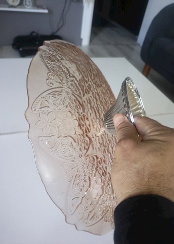 Çiçek Desenli Parlak Bej Tabak sunumluk - Görsel 11