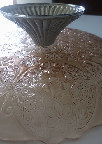 Çiçek Desenli Parlak Bej Tabak sunumluk - Görsel 3