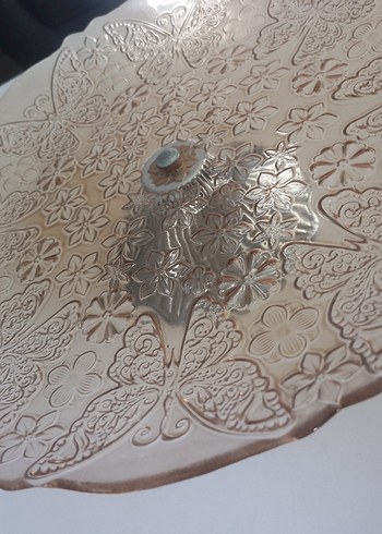 Çiçek Desenli Parlak Bej Tabak sunumluk - Görsel 5