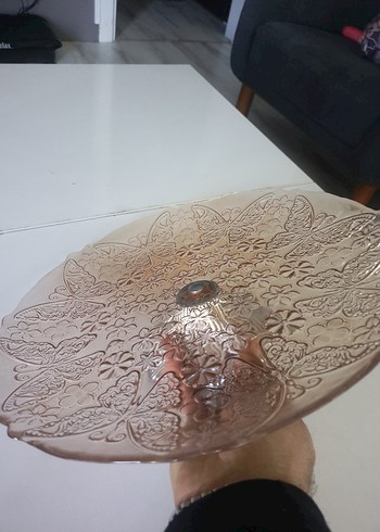 Çiçek Desenli Parlak Bej Tabak sunumluk - Görsel 4