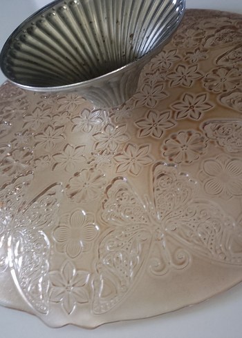 Çiçek Desenli Parlak Bej Tabak sunumluk - Görsel 2