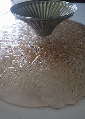 Çiçek Desenli Parlak Bej Tabak sunumluk - Görsel 19