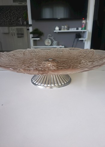 Çiçek Desenli Parlak Bej Tabak sunumluk - Görsel 9