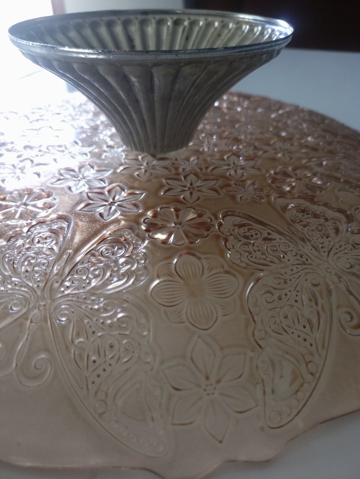 Çiçek Desenli Parlak Bej Tabak sunumluk - Görsel 3