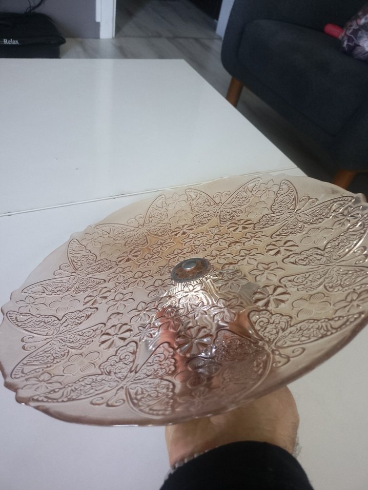 Çiçek Desenli Parlak Bej Tabak sunumluk - Görsel 4