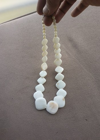 Beyaz Boncuklu( sedef ) Uzun Kadın Kolye gerdanlik el yapimi - Görsel 16