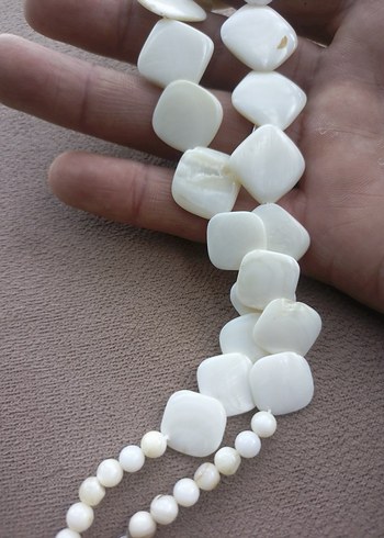 Beyaz Boncuklu( sedef ) Uzun Kadın Kolye gerdanlik el yapimi - Görsel 14