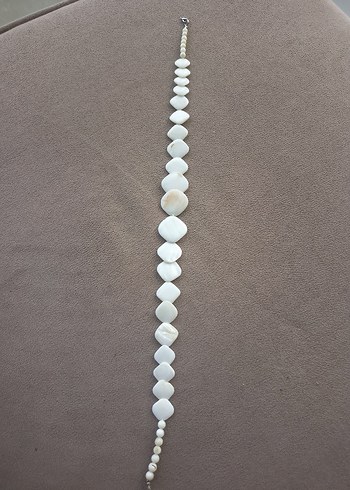 Beyaz Boncuklu( sedef ) Uzun Kadın Kolye gerdanlik el yapimi - Görsel 4