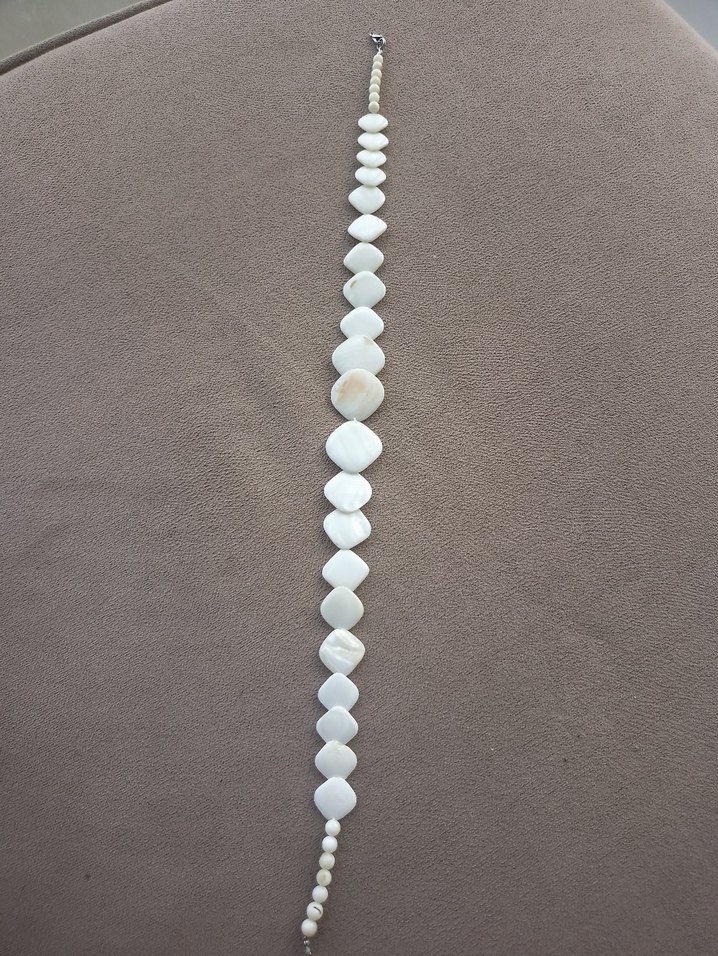 Beyaz Boncuklu( sedef ) Uzun Kadın Kolye gerdanlik el yapimi - Görsel 4