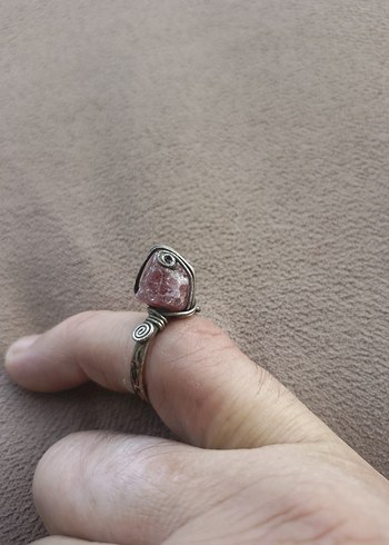 Pembe kuvars tasli  Bohem Kadın Yüzük - Görsel 2