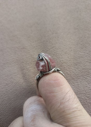 Pembe kuvars tasli  Bohem Kadın Yüzük - Görsel 5