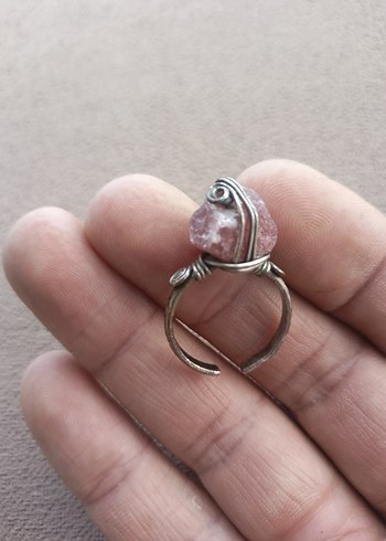 Pembe kuvars tasli  Bohem Kadın Yüzük - Görsel 6