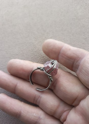 Pembe kuvars tasli  Bohem Kadın Yüzük - Görsel 9