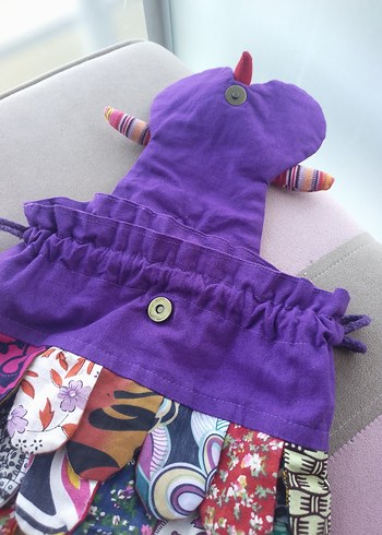Beden mor Renk Renkli Desenli Mor Kadın Sırt Çantası Baykus canta